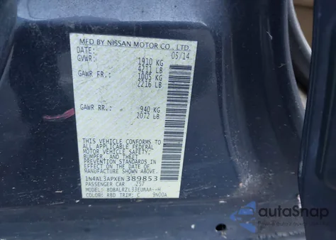 2014 Nissan Altima 2.5 S from USA, damaged, VIN 1N4AL3APXEN389853